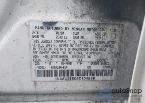 2005 Nissan Altima 2.5 S from USA, damaged, VIN 1N4AL11E05C104589